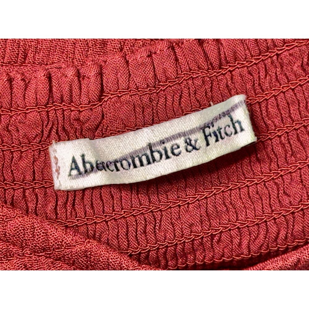 Abercrombie & Fitch Burgundy Red Smocked Puff Sleeve Slit Maxi Dress Size XS - Picture 8 of 12